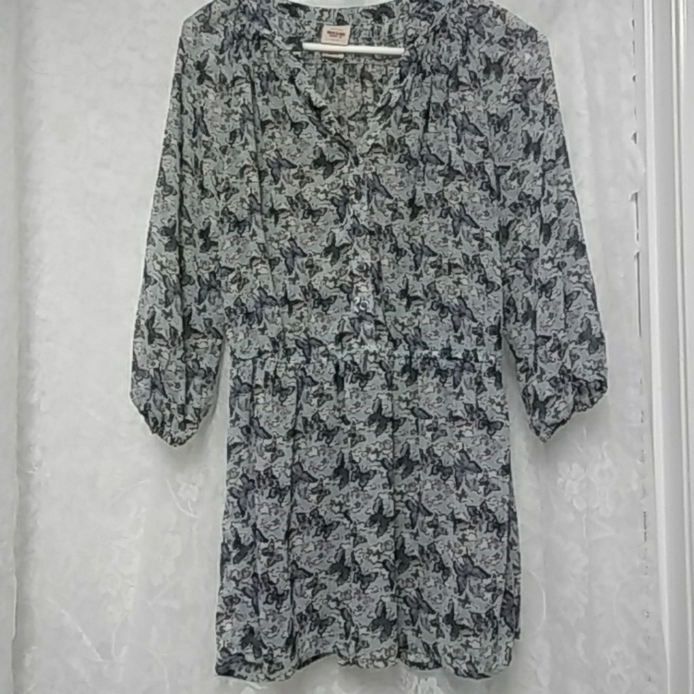 Colorful Butterfly Sheer Tunic Top Whimsical Pull Over Beachy Cover Up